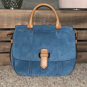 Michael Kors blue suede and tan leather bag